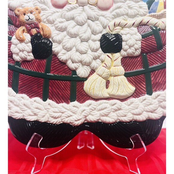 Vintage Jay Import Santa Cookie Platter Ceramic Christmas Tray 16” Plaid - Picture 3 of 14